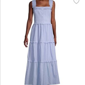 Gal Meets Glam Striped Ruffle-Trim Maxi Dress